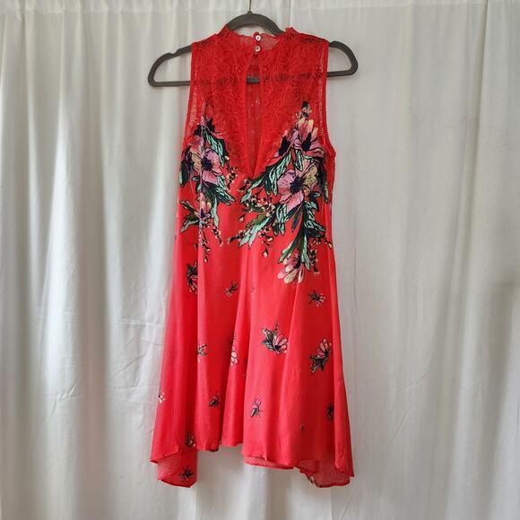 Free People Marsha Lace mini Dress Boho Goth Romantic Size XS red hot combo NWT - Picture 10 of 10
